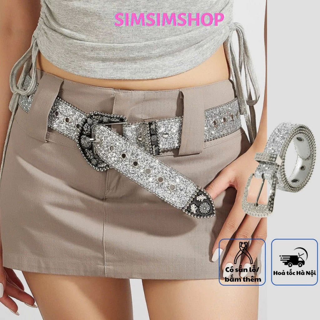 Thắt lưng y2k đính đá lấp lánh cho nam nữ bản to TL041 - Dây lưng phong cách ulzzang ngầu