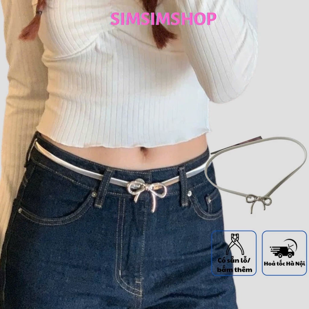 Belt váy nơ bạc co giãn phối váy áo Đv047 - đai váy mặt nơ bạc xinh xắn phối đồ tết