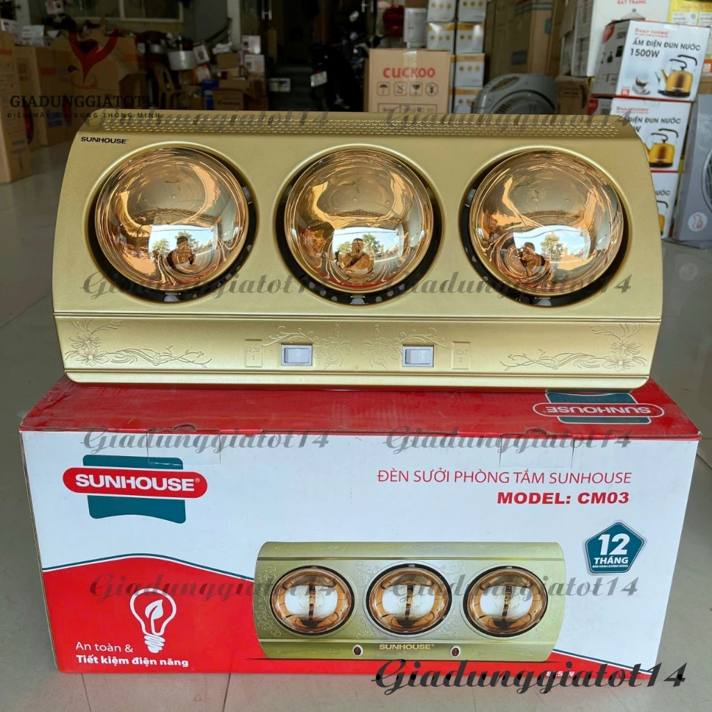 Đèn sưởi nhà tắm SUNHUOSE 2 bóng, 3 bóng-Chống lóa, làm ấm nhanh, tiết kiệm điện năng, BH 2 năm