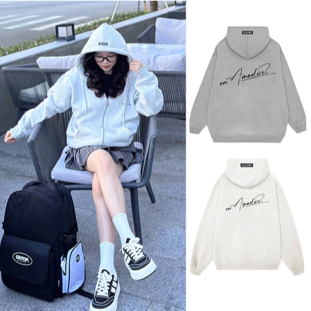 Áo HOODIE ZIP in chữ kí AMADUS Nỉ BÔNG Cao cấp Nam Nữ Unisex Kéo Khóa
