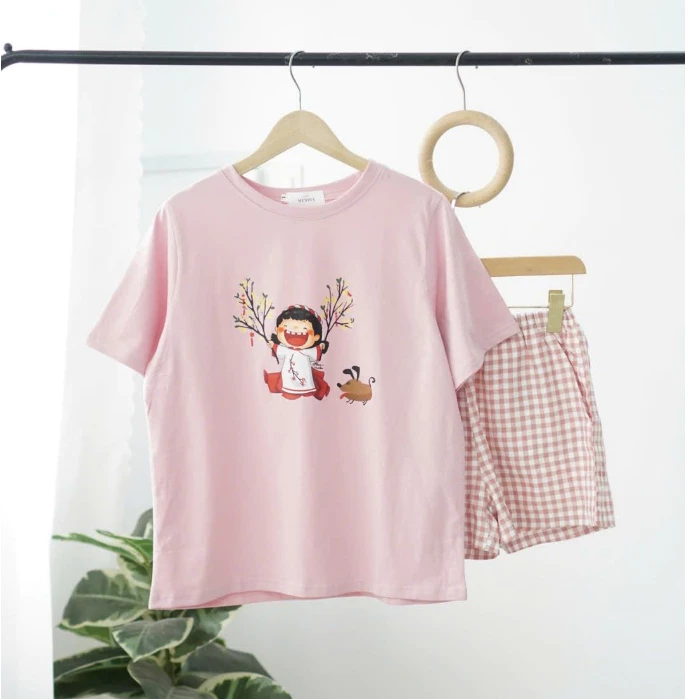 Set Đồ Bộ Đùi Mặc Nhà Thời Trang Menina, Đồ Bộ Ngắn Áo Thun Ngắn Tay, Quần Đùi Caro Lưng thun.