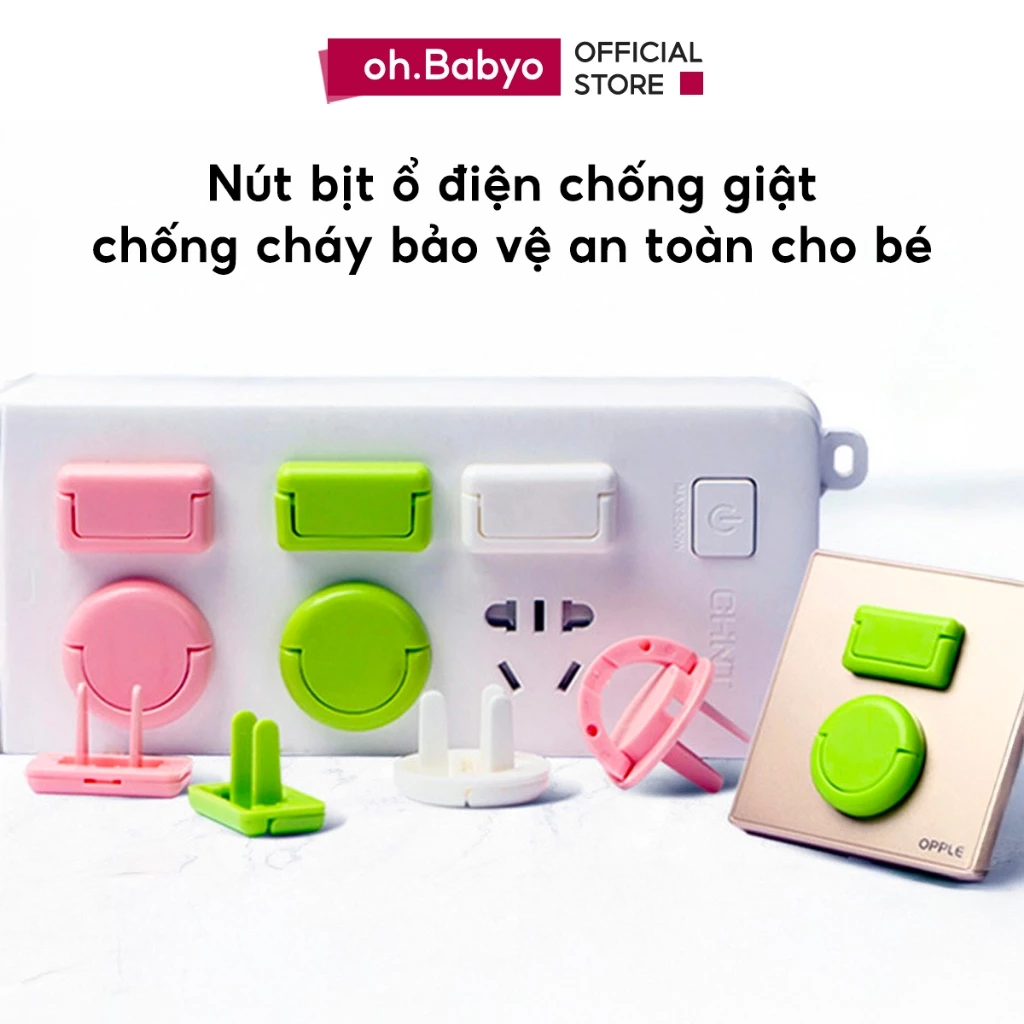 COMBO 30 Nút Bịt Ổ Cắm Điện Chống Giật 2 Chân 3 Chân An Toàn Cho Bé ohBabyo Nhựa ABS Cách Nhiệt Điện