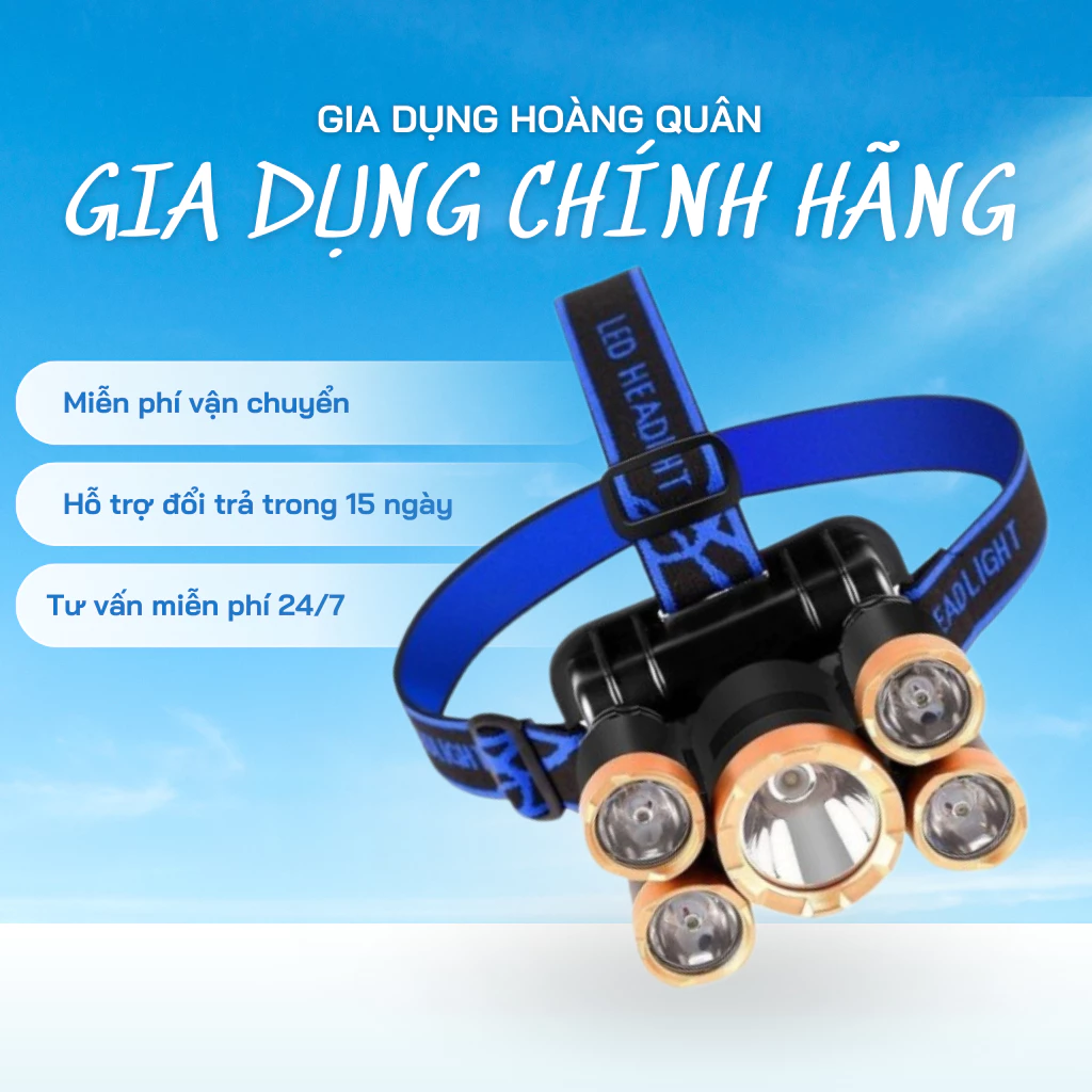 Đèn Pin Đội Đầu DIDOOGLT 5 Bóng Siêu Sáng, Đèn Pin Du Lịch, Dã Ngoại, Cắm Trại, Câu Cá, Sạc Pin Chống Nước Kèm Sạc Nhanh