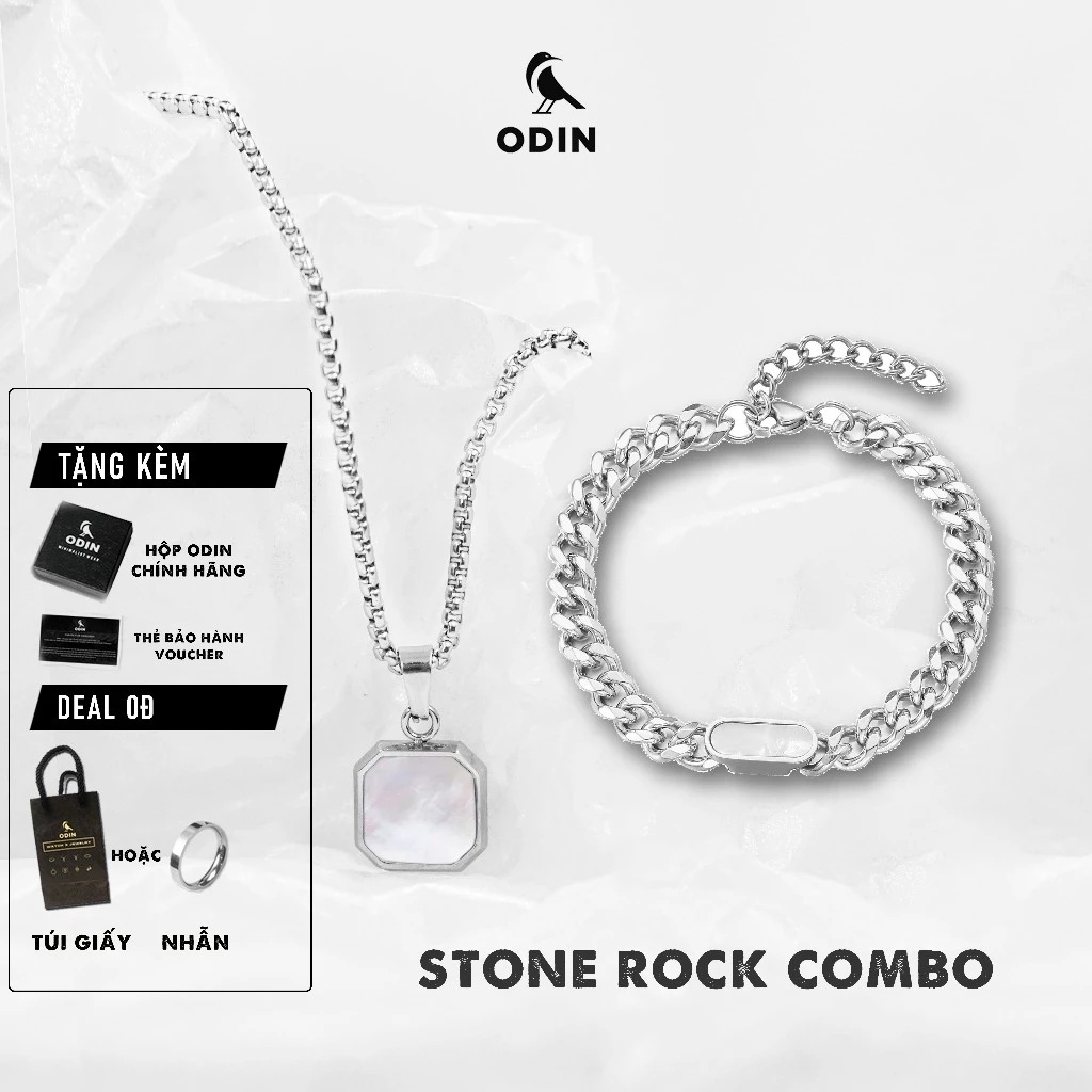 Combo Vòng tay & Dây chuyền ODIN Rock Stone-Phong cách classic tối giản-Thép không gỉ 316L-Fullbox & Bảo hành 1 tháng