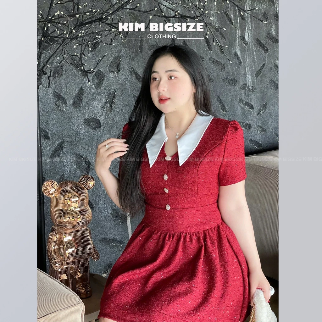 Váy Dạ Bigsize Nữ Cổ V Dáng Xòe Đính Đá [KimBigsize](55-85 KG)