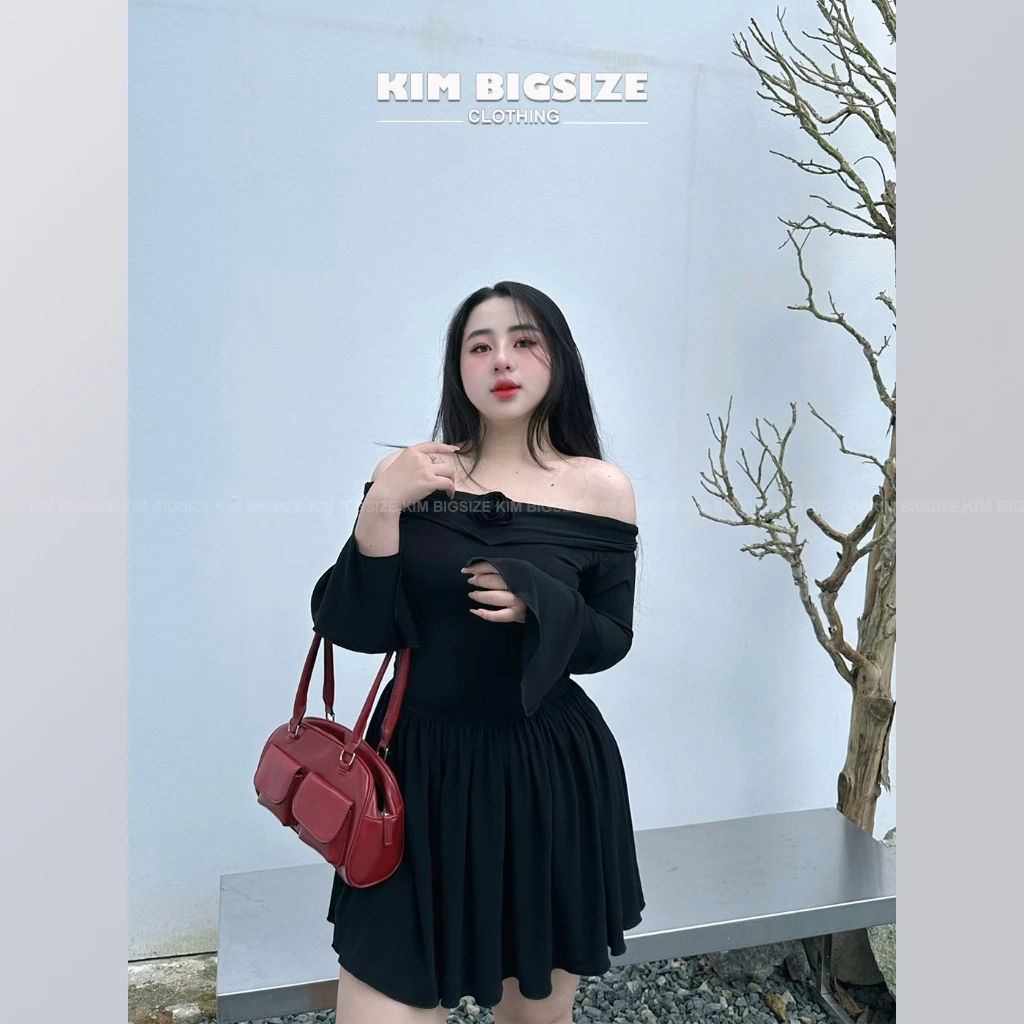 Váy bigsize nữ trễ vai xoắn bông tay dài xẻ có quần bảo hộ rời đi kèm(55-85kg)[KIMBIGSIZE]