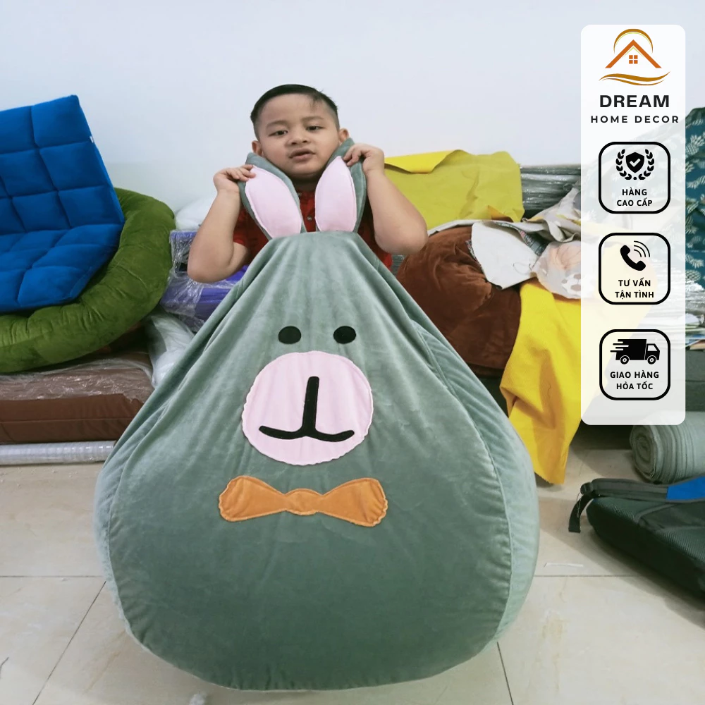 { siêu rẻ} Ghế lười, ghế hạt xốp hình thỏ xám đáng yêu-phiên bản mới
