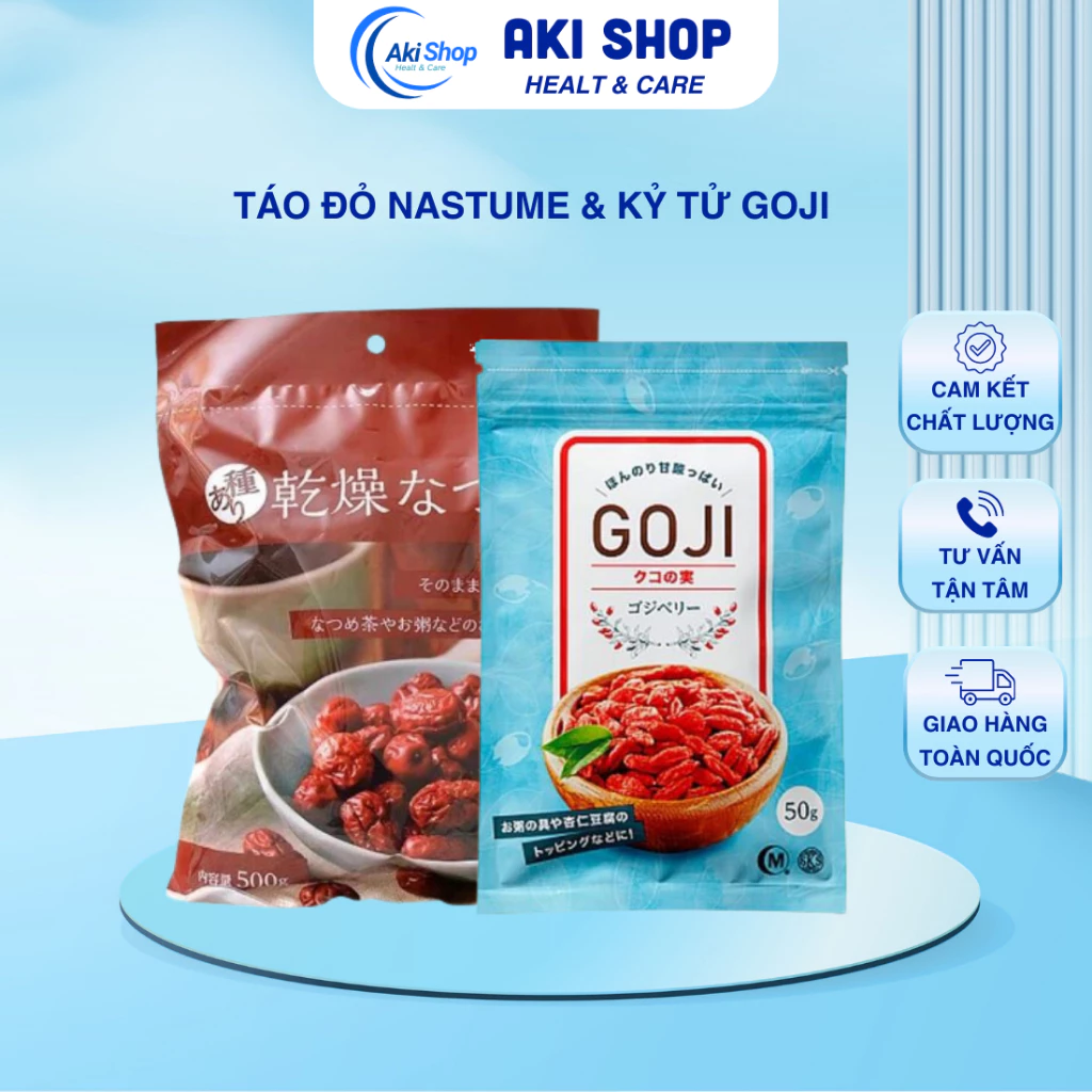 Táo Đỏ Nastume Nhật Bản Bịch 500g & Kỷ Tử Goji 50g Táo Siêu Ngọt Hạt Siêu Mini Mềm Dẻo Không Chất Bảo Quản