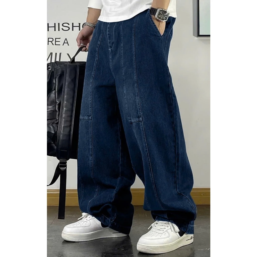 Quần Jean Nam KENZA FASHION KJ131, Quần Dài Nam Dáng Ống Rộng, Cạp Phối Chun Họa Tiết Gân Nổi, Chất Denim Dày Dặn