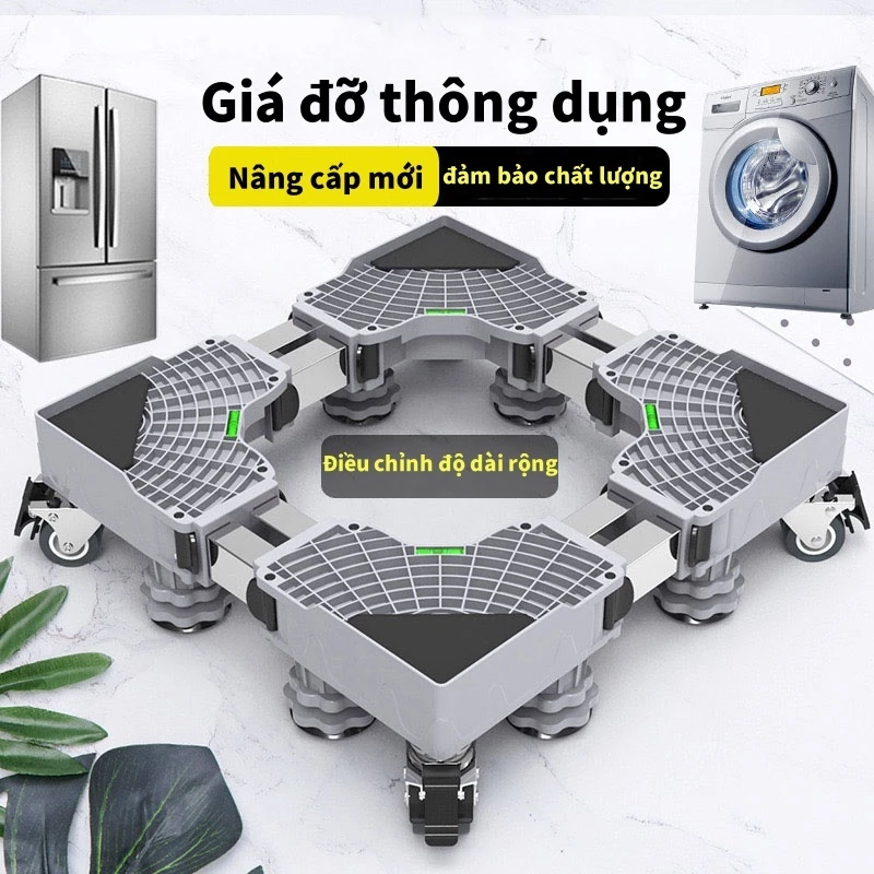 HELLO SHOP Kệ Chân máy giặt, tủ lạnh, Kệ Máy Giặt Giảm rung - Có Bánh Xe di chuyển dễ dàngThanh Inox