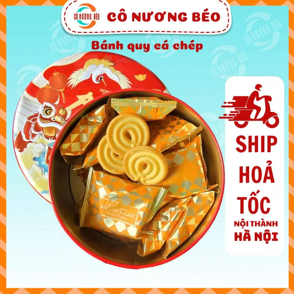 Bánh quy cá chép hóa rồng lân cò,mèo thần tài, hộp nhỏ xinh 200g , bánh kẹo tết, đồ ăn vặt Cô Nương béo