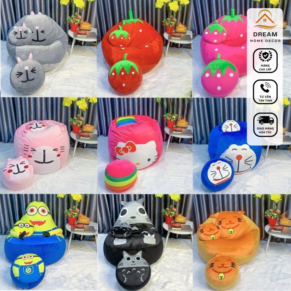 Vỏ Ghế Lười Hình Ngộ Nghĩnh, Vỏ Ghế Hạt Xốp đủ size Tháo Được Tiện Lợi (Không Kèm Xốp), chỉ gồm vỏ lớn