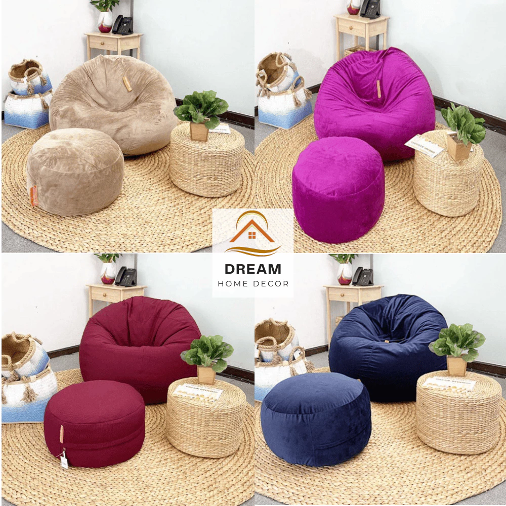Ghế Lười Hạt Xốp Nhung Lạnh Hàn Quốc Đa Năng Phù Hợp Mọi Lứa Tuổi