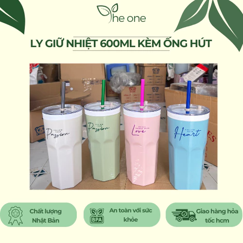 Bình giữ nhiệt kèm ống hút 600ML nhựa pp chịu nhiệt tốt. Bình đựng nước cao cấp, không rỉ nước