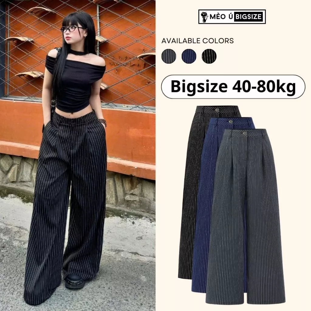 Quần ống suông nữ BIGSIZE quần suông kẻ sọc Striped Pants trẻ trung phong cách Hàn Quốc 9904
