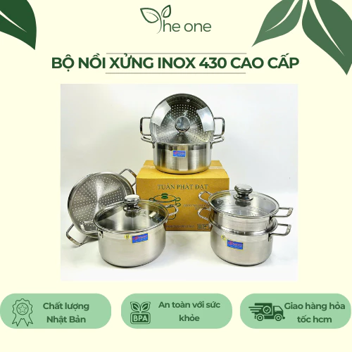 Bộ nồi & xửng hấp cao cấp. sử dụng được mọi loại bếp, inox 430 dày dặn không gỉ, dày 5 dem