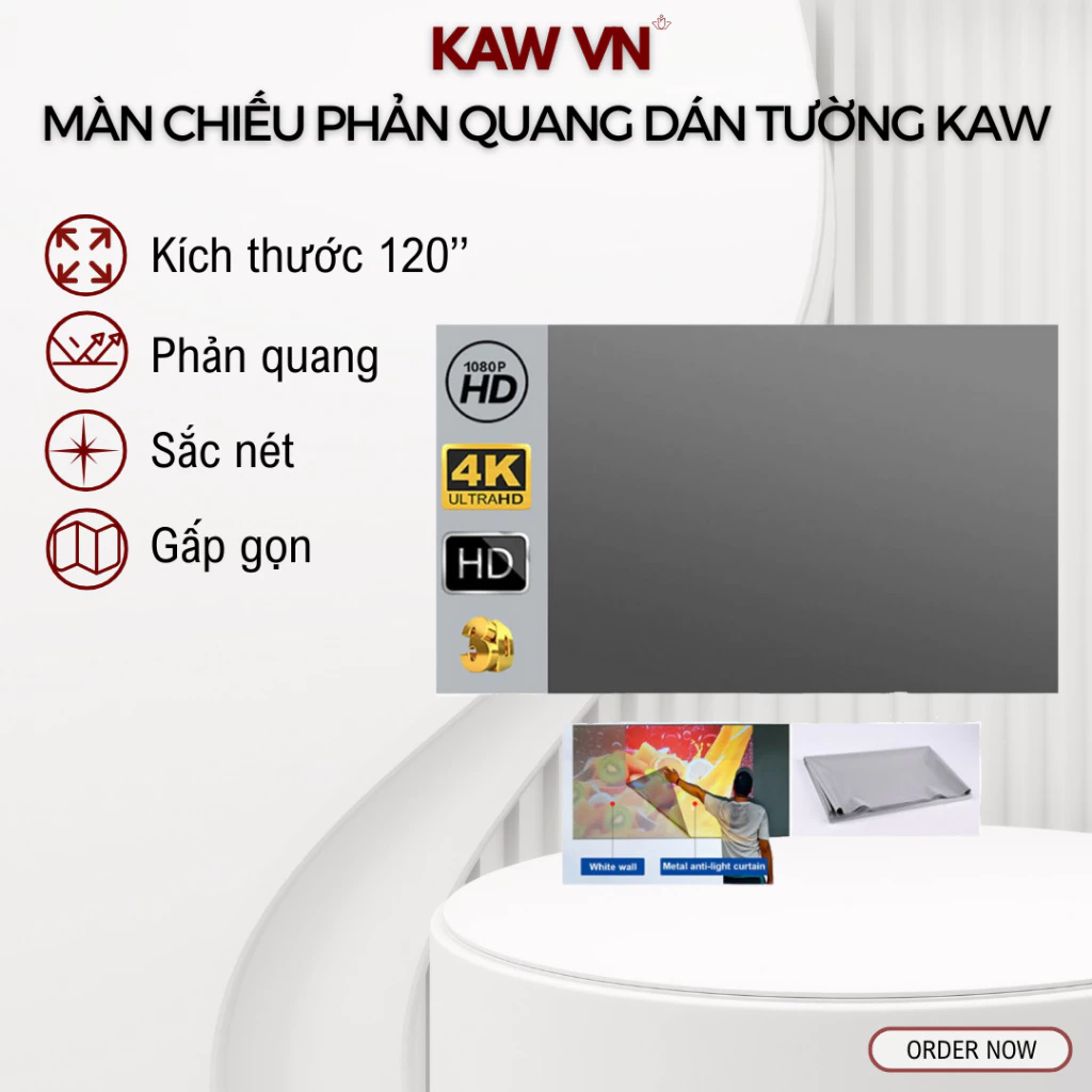 Màn Chiếu Phản Quang Kaw Kích Thước 100 Inch, 120 Inch, Hình Ảnh Sắc Nét, Tăng Độ Sáng Tương Phản