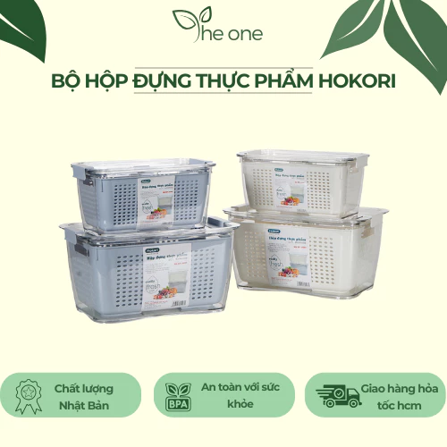 Hộp thực phẩm tách nước Hokori. Hộp thực phẩm cao cấp, nắp cài kín khí, vỉ tách nước thông minh