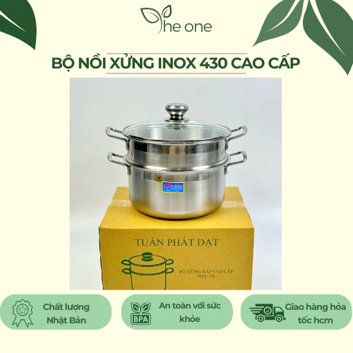 Bộ nồi xửng inox 430 cao cấp, size 26 28 30 32cm, sử dụng được cho mọi loại bếp