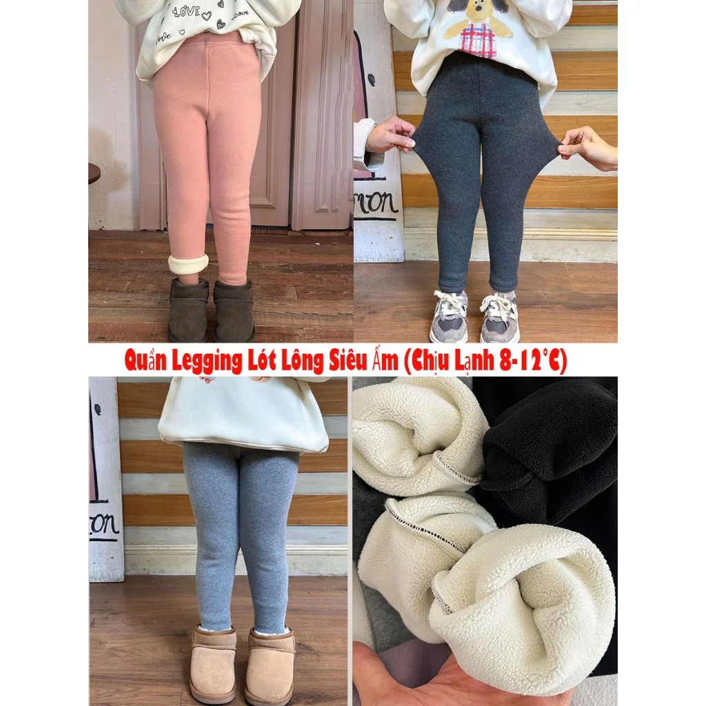 Quần Nỉ Legging Lót Bông Dày Dặn Siêu Ấm mặc mùa đông Cho Bé Gái - Chính Hãng Ambbkids