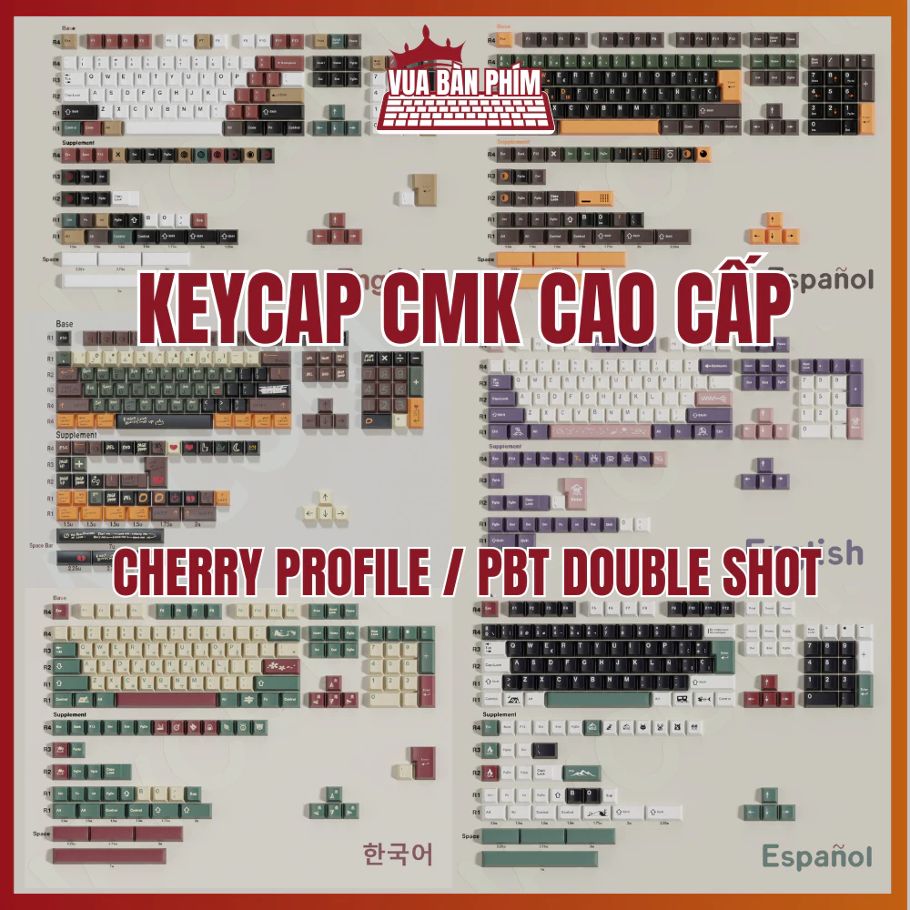 Bộ keycap cmk cao cấp, nhựa pbt double shot dày 1,5mm, profile cherry , mixlight , love, resonance, camping , moonlight