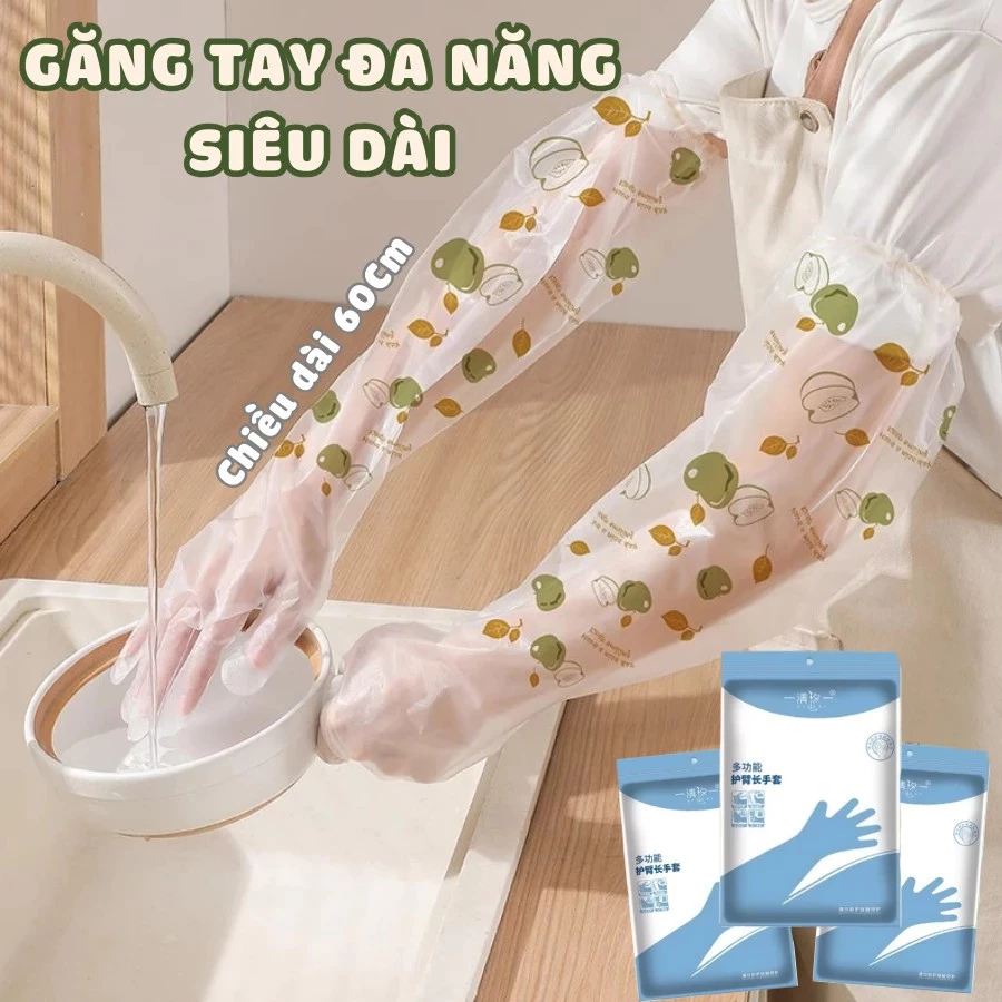 Găng tay TPE Siêu Dai Dùng 1 Lần - Dài 60Cm, Có Chun Chống Tuột, Găng Tay Rửa Chén Bát, Giặt Đồ Dọn Dẹp