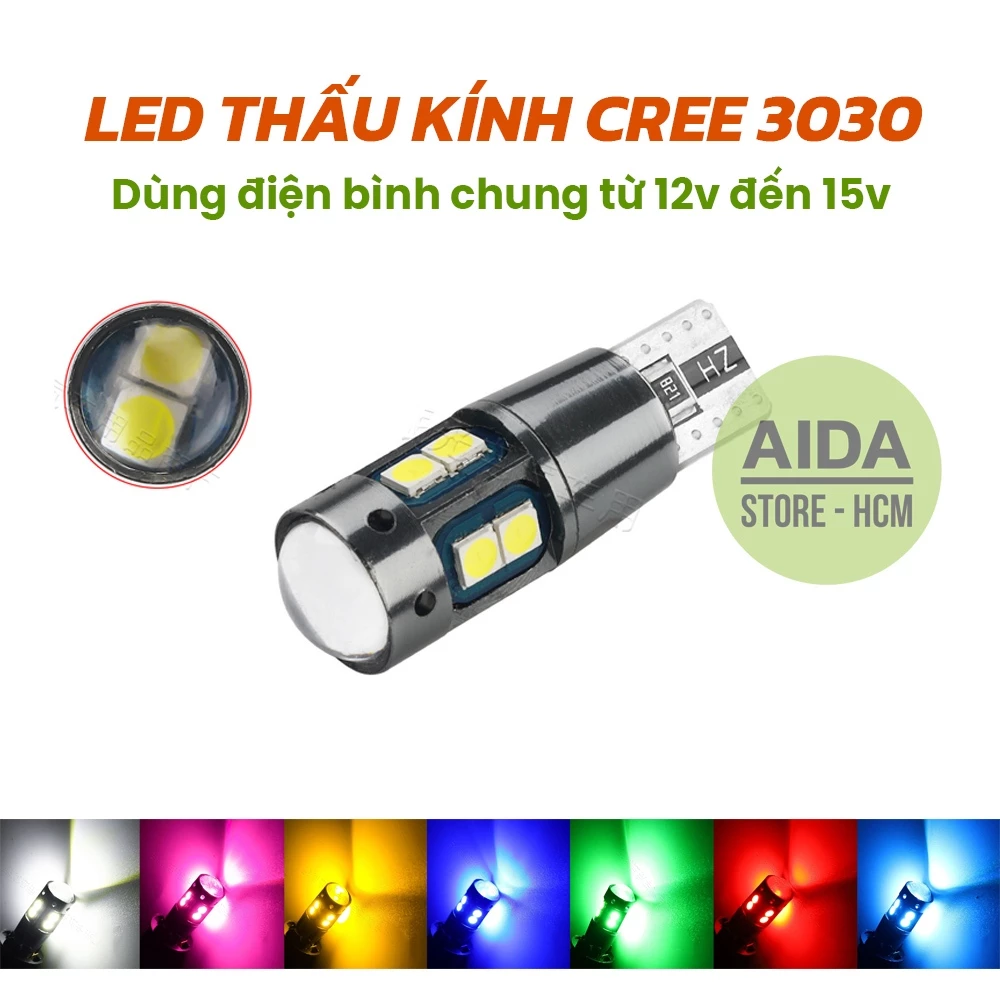 Đèn LED T10 10smd CREE 3030 điện áp rộng 12-15v demi, xi nhan xe máy, ô tô