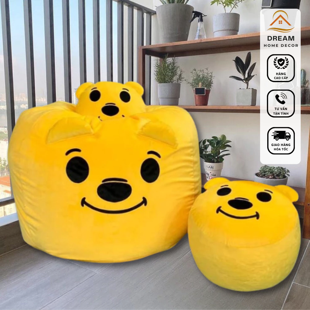 { Hỏa Tốc}Gối dáng lê hình thú gấu vàng Pooh vải nhung Hàn cao cấp (đã hạt xốp)