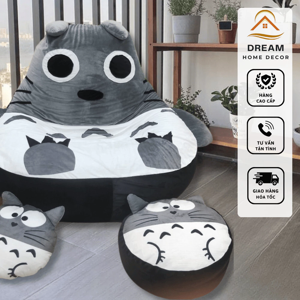 Combo bộ 3 ghế Totoro xám trắng - nhân vật hoạt hình yêu thích của các bé