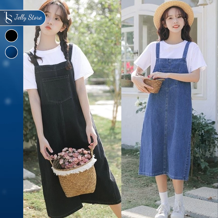 Yếm Jeans Dáng Dài Hai Dây Xẻ Tà Phong Cách Ulzzang The Jelly Y002