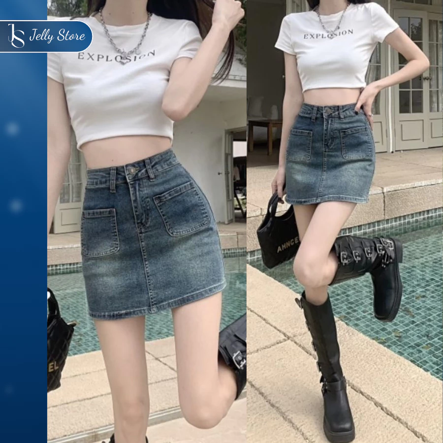 [Xả 50k] Chân Váy Jean Ngắn Chữ A Cạp Cao The Jelly Trẻ Trung Và Cá Tính A003