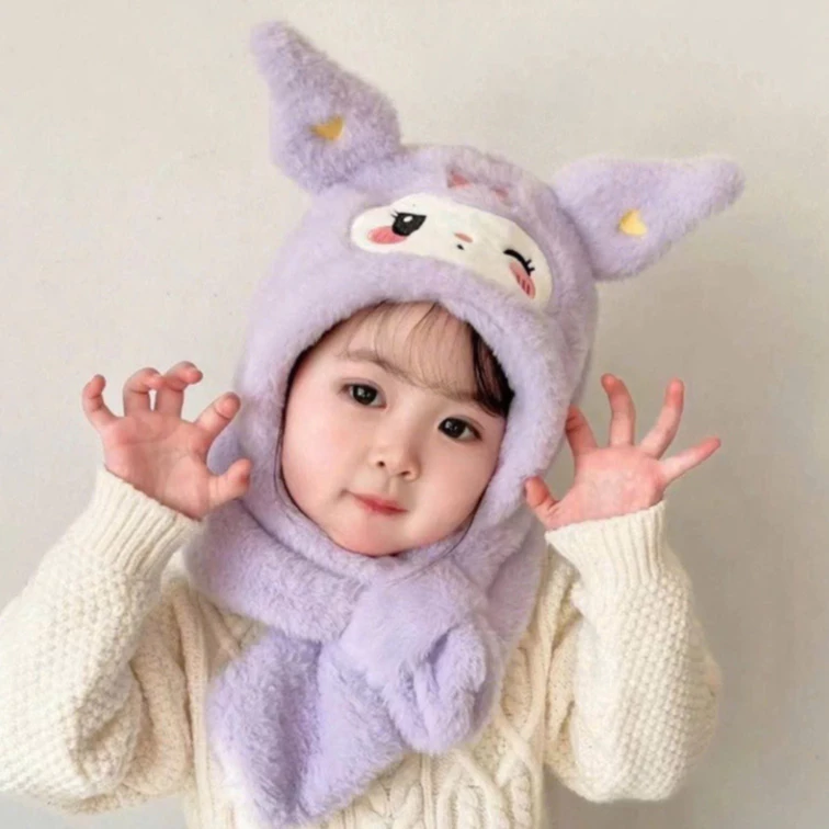 Mũ lông kuromi dễ thương kèm khăn quàng cổ cho bé chất liệu mềm mại giữ ấm mùa đông