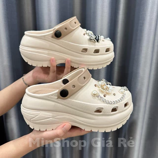 Dép sục nữ charm đá Ngẫu Nhiên đế 8cm bản mới, Sục nữ đế cao phong cách năng động chất liệu eva Shoes