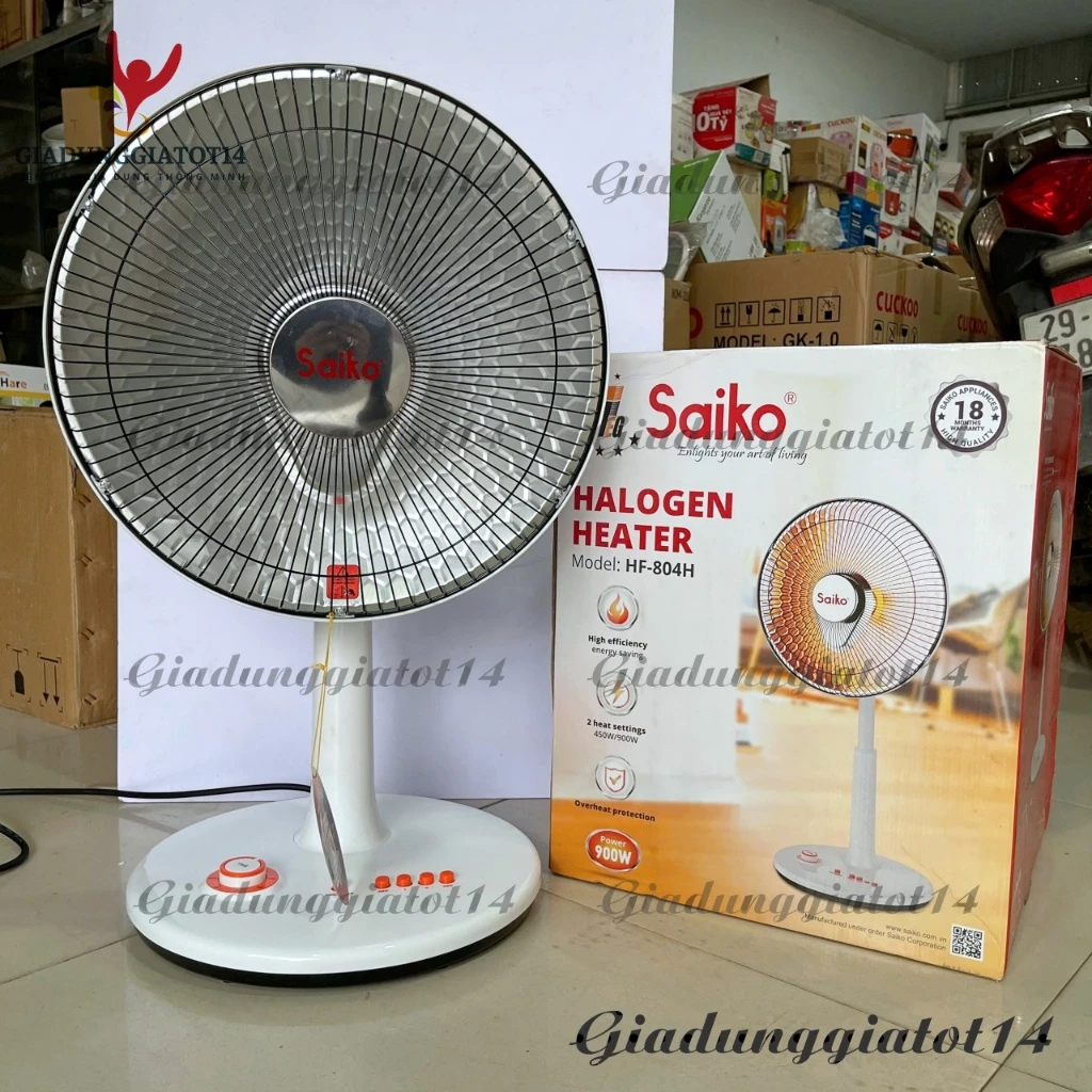 Quạt sưởi Saiko HF-804H (900W) Sưởi Ấm Nhanh Không Làm Khô Đổ Tự Tắt Có Hẹn Giờ Chế Độ Đảo Chiều
