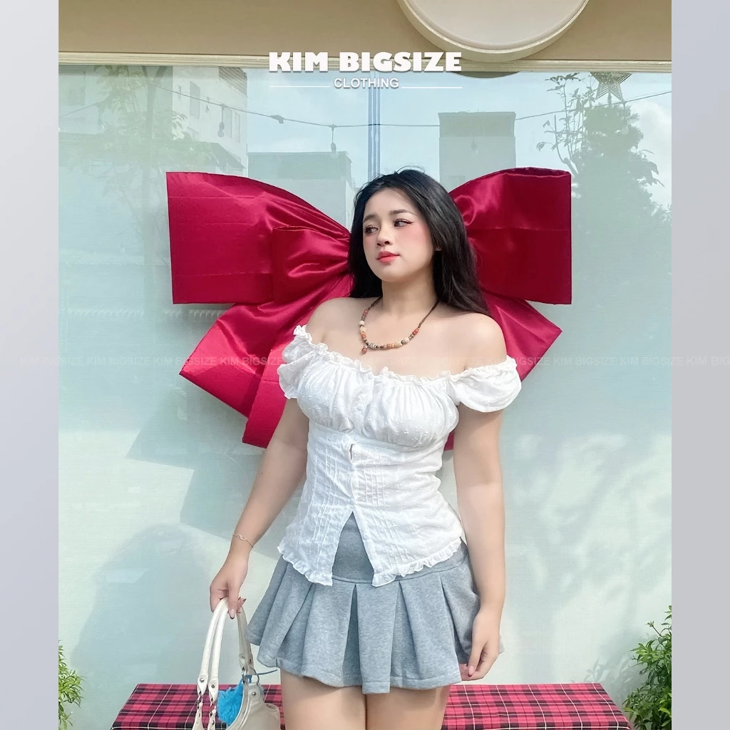Áo kiểu nữ bigsize chất vải thô lỗ cổ U không kèm mút (55-85kg)[KimBigsize]