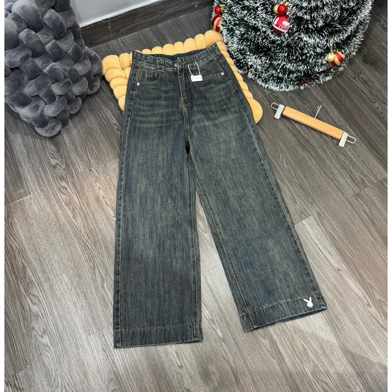(94/95cm) Quần Jean Nữ  Suông Nấm Thêu Lai QC . Jean ko giãn . Ống 25cm . Đủ Size S/M/L ( S01 - Quần suông nấm ) 830
