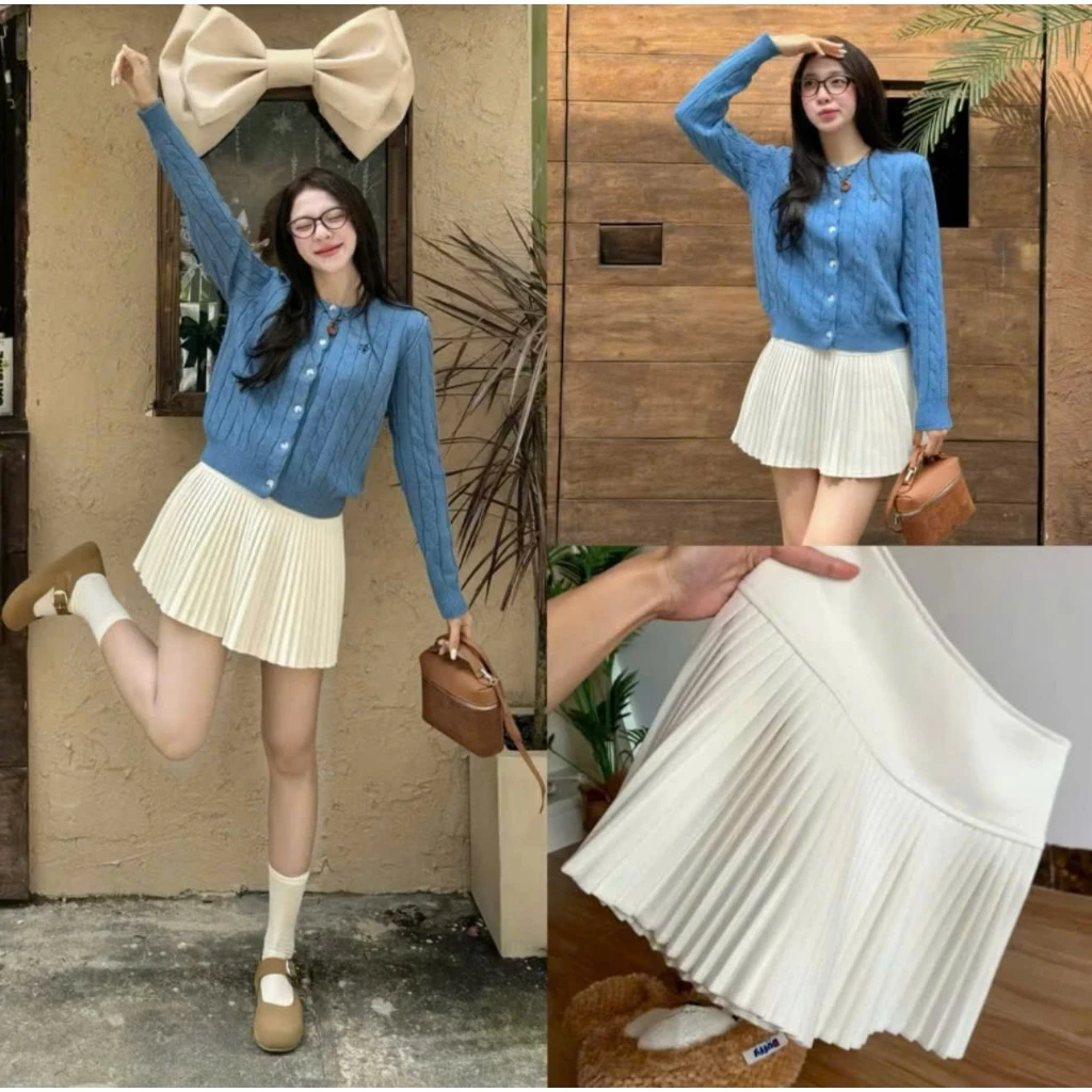 Chân váy xếp ly cạp cao hàn quốc - 247store