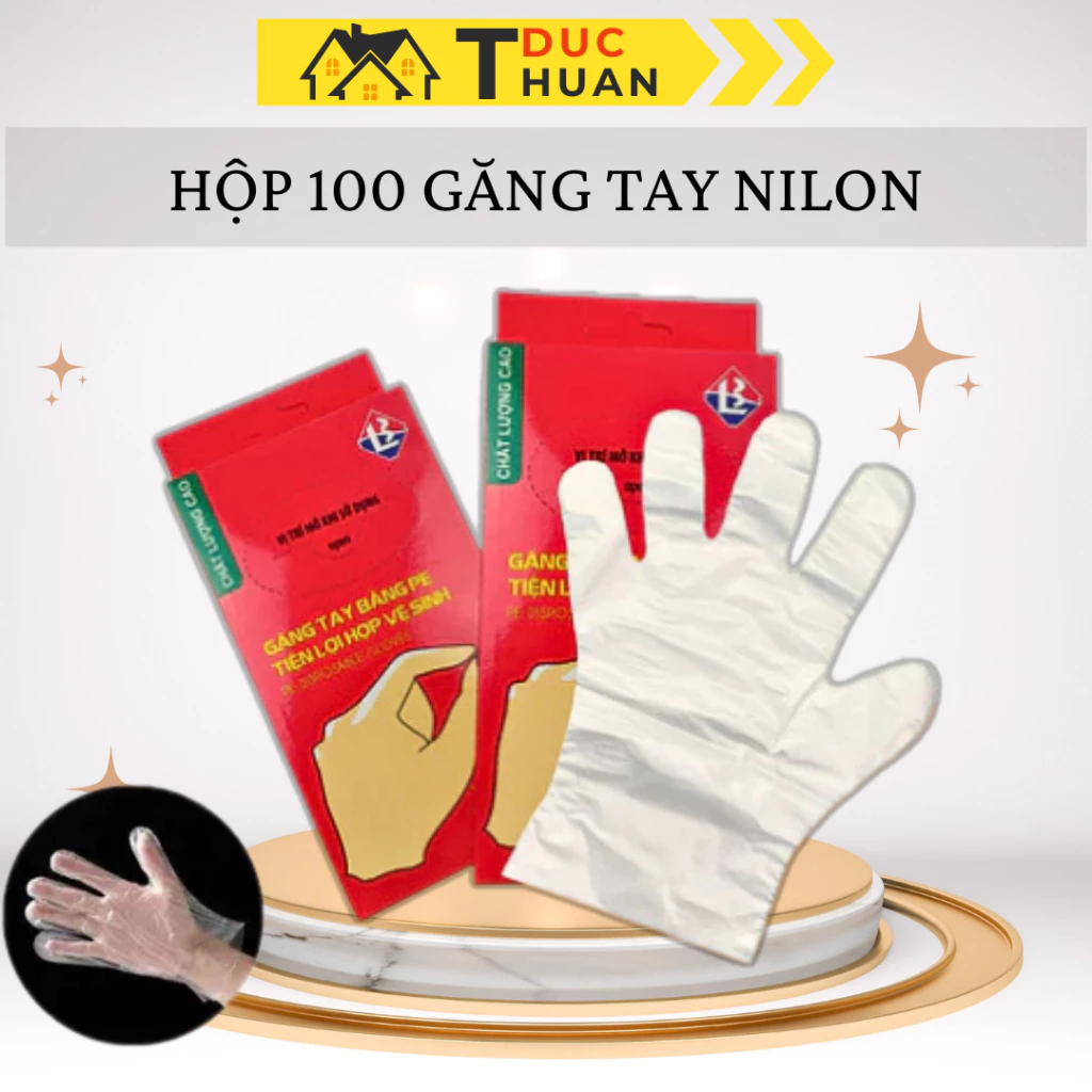 Hộp 100 Găng Tay Nilon Sử Dụng 1 Lần Đảm Bảo Vệ Sinh An Toàn Thực Phẩm - ĐT HOME