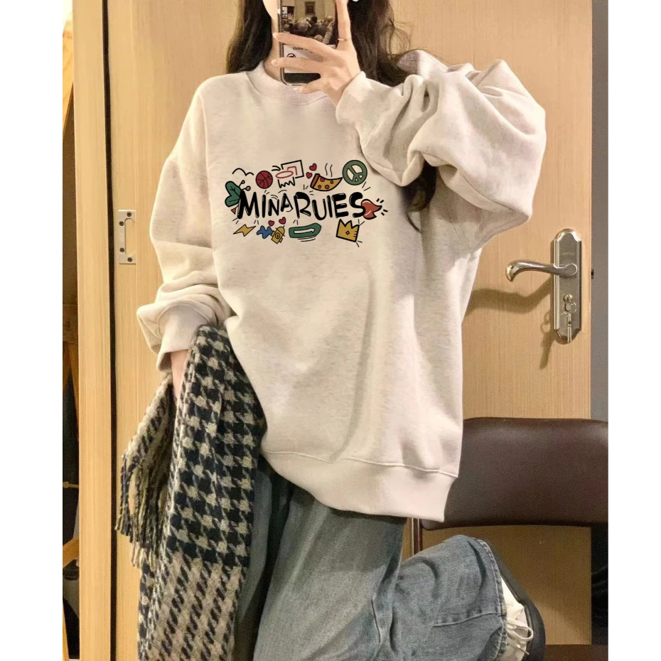 Áo Sweater Tay Phồng In chữ MINARUS Đơn Giản - MayLinhShop - Chất Nỉ Bông Dày Mịn Cổ Tròn