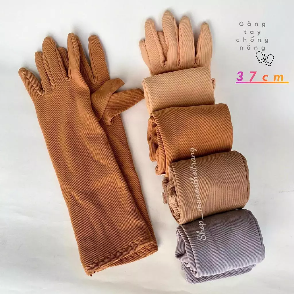 Găng tay vải thun gân dài 35cm 2 lớp chống nắng hiệu quả nhiều màu