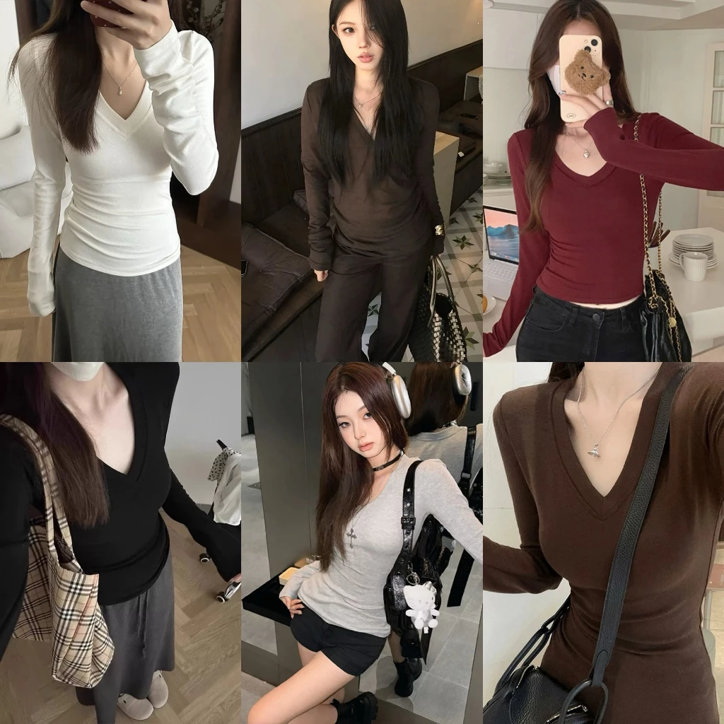 Áo thun nữ dài tay cổ tim chất cotton không pha nilon giữ nhiệt ôm body T28 Kenco clothing Sài Gòn