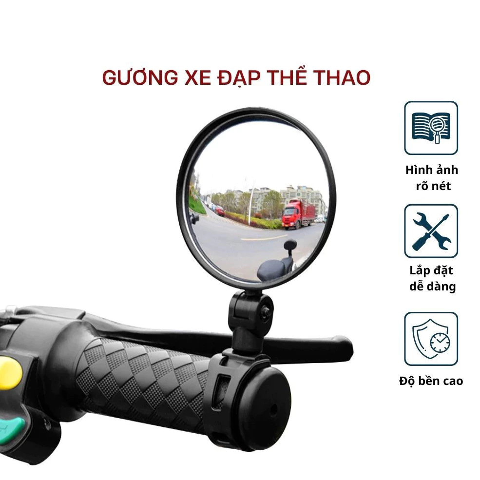 Gương Chiếu Hậu Xe Đạp, Loại Tròn Có Thể Xoay Và Gập 360 Hàng Cao Cấp