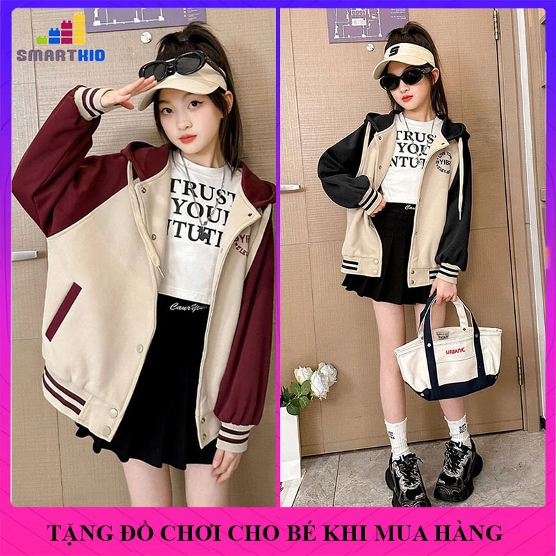 [18-52kg] Áo khoác bé gái 18-52kg mẫu YIBR, áo khoác bóng chày nỉ dày dặn mùa thu đông nữ, áo bomber cho bé gái