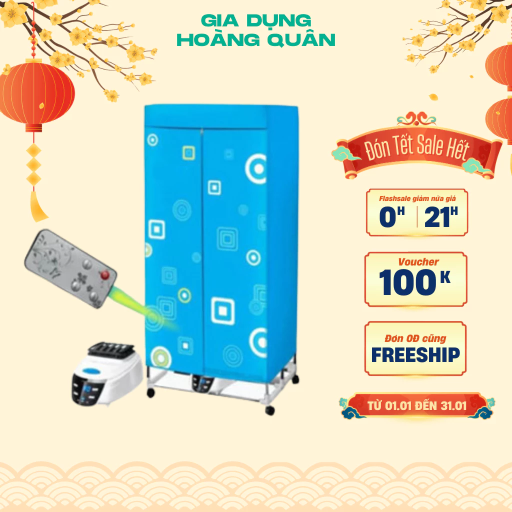 Tủ Sấy Quần Áo DIDOOGLT Có ĐIều Khiển Từ Xa - Tủ Sấy Khung inox 2 Tầng Chắc Chắn Với Quạt Sấy 360 Độ THổi GIó - HQ