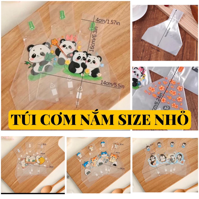 Túi bopp in đựng cơm nắm size nhỏ đủ mẫu kích thước 4x14x16cm