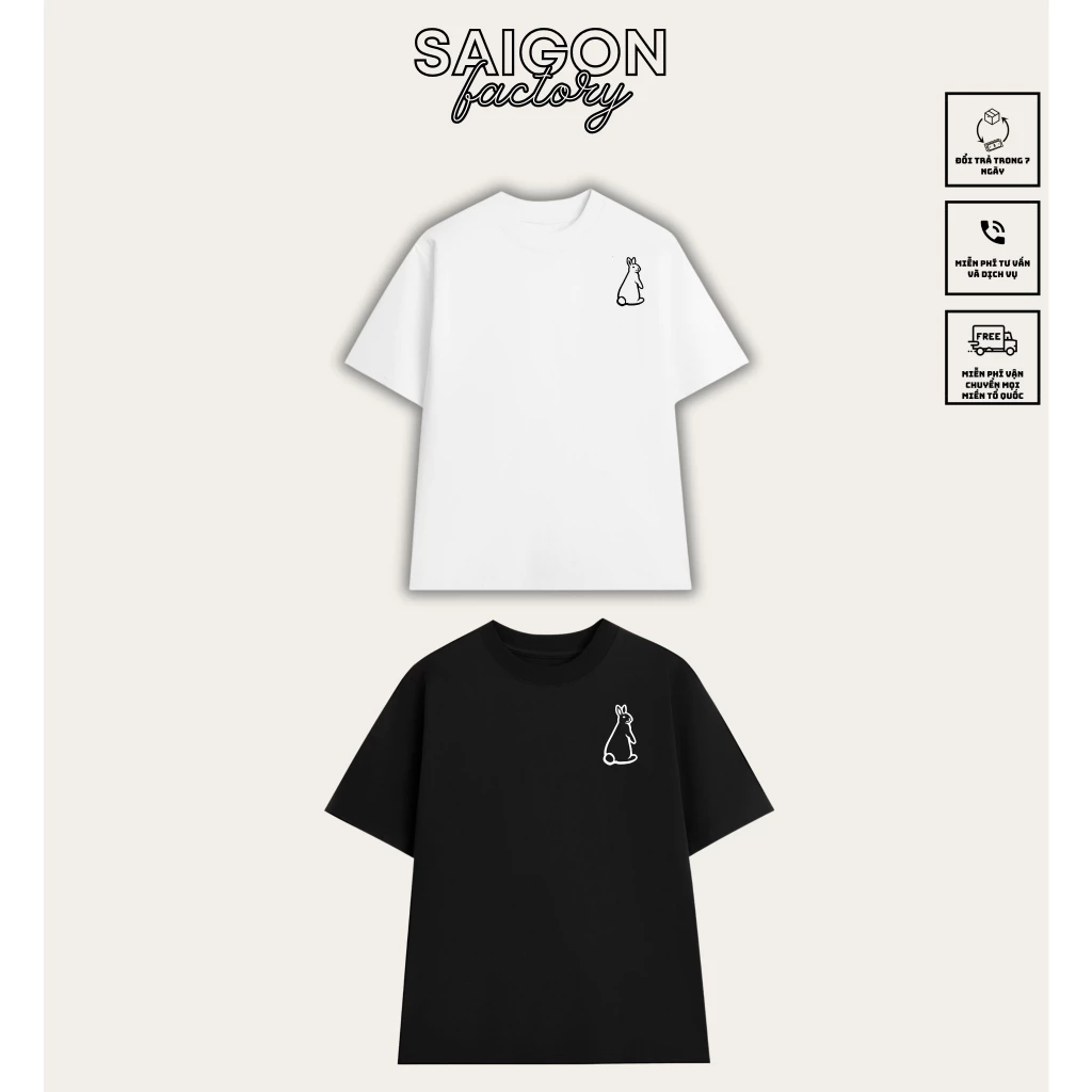 [ Vải Xịn ] Áo thun Thỏ Rabbit Saigon Factory - Áo phông nam nữ Form rộng Tay lỡ Cao Cấp