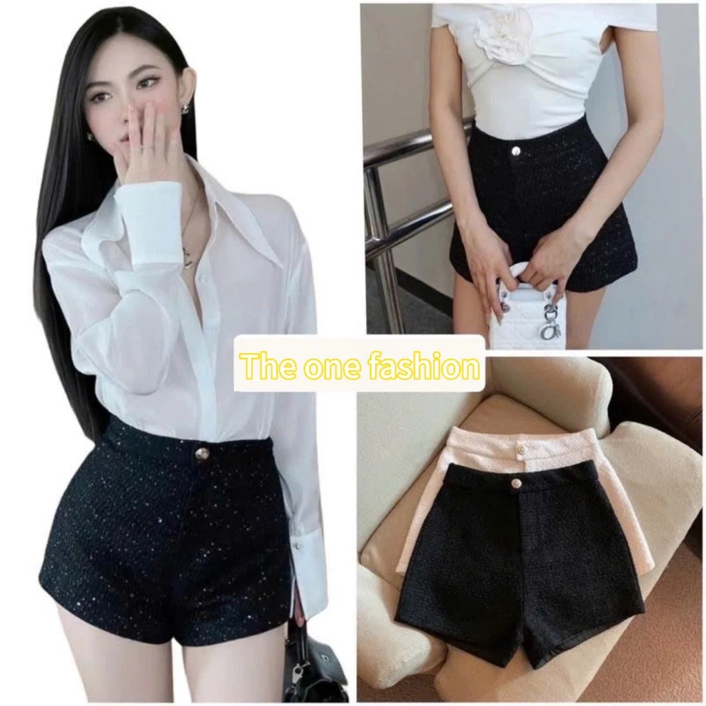 Quần Sooc Dạ Blinh 2 Lớp Phối Nhũ Cạp Cao Tôn Dáng Siêu Xinh