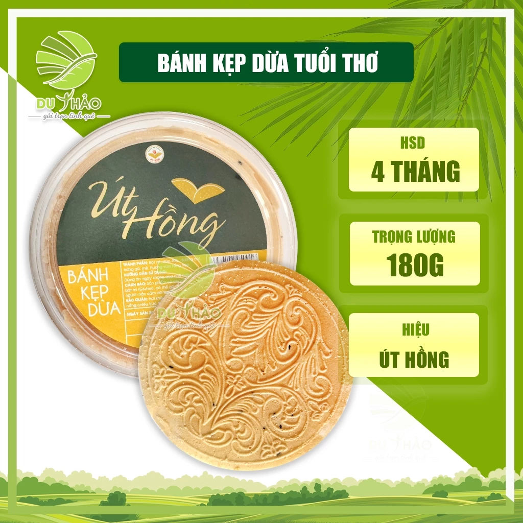 Bánh kẹp dừa nướng Tây Ninh Út Hồng giòn xốp ăn là ghiền hộp 180g, bánh tráng giòn đặc sản Tây Ninh