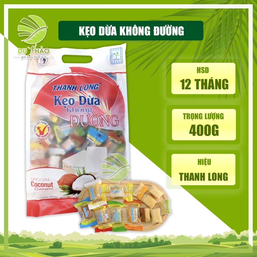 Kẹo dừa không đường Bến Tre, kẹo dừa thập cẩm THANH LONG nhiều vị túi 400g