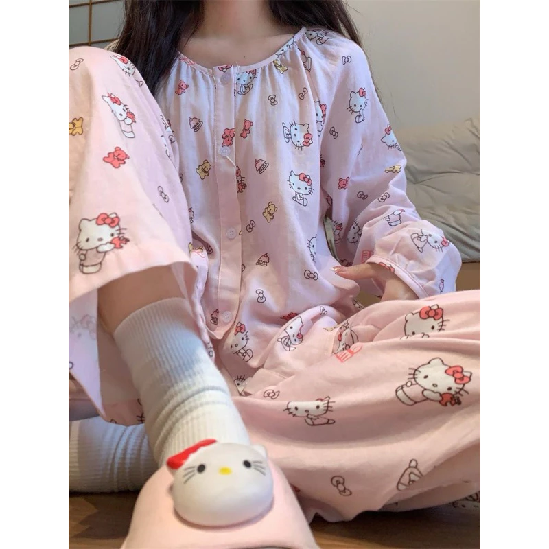𝐂𝐡𝐚𝐫𝐥𝐨𝐭𝐭𝐞.𝐨𝐝_ Set Bộ Đồ Ngủ Cổ Tròn Tay Dài Nhiều Hoạ Tiết Hello Kitty Dễ Thương